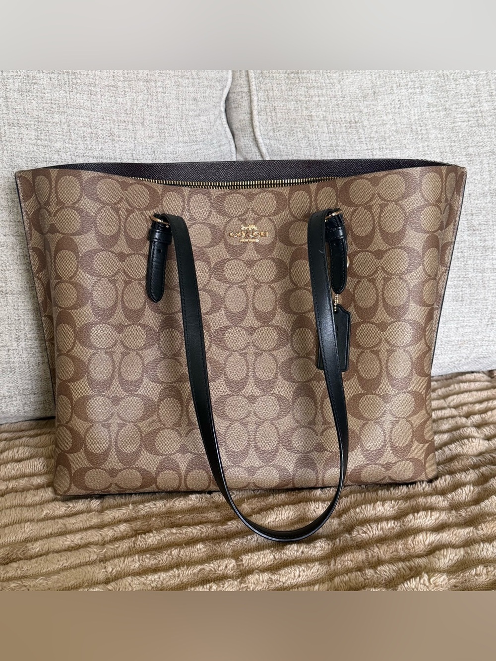 Coach Mollie Tote with Brown Signature Canvas